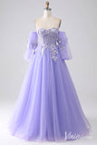 Lavender Sweetheart Removable Sleeve Prom Dresses Lace Applique Formal Gown AD1102-prom dresses-Viniodress-Lavender-Custom Size-Viniodress