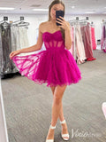 Lavender Sweetheart Ruffled Homecoming Dresses Strapless Sheer Back to School Dress SD1683-Homecoming Dresses-Viniodress-Fuchsia-Custom Size-Viniodress