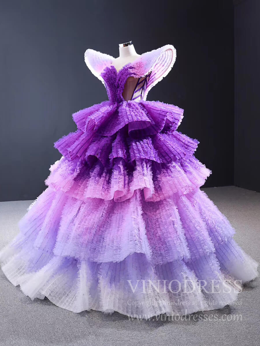 Lavender Tiered Ball Gown Formal Dresses Celebrity Red Carpet Dress FD1600 viniodress-Quinceanera Dresses 2025 -Viniodress-Purple-Custom Size-