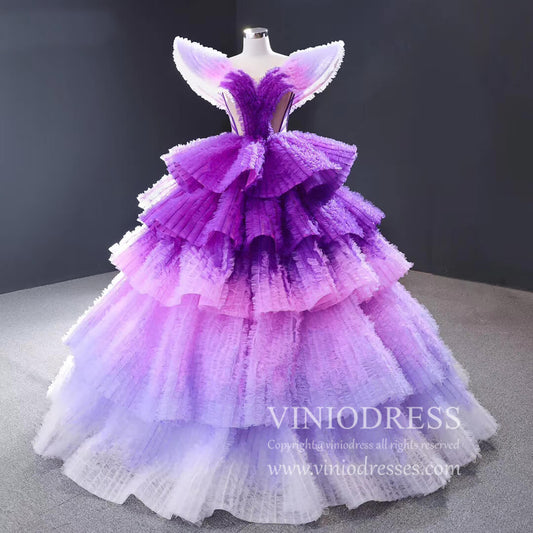 Lavender Tiered Ball Gown Formal Dresses Celebrity Red Carpet Dress FD1600 viniodress-Quinceanera Dresses 2025 -Viniodress-Purple-Custom Size-
