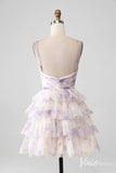 Lavender Tiered Spaghetti Strap Homecoming Dresses Floral Print Back to School Dress S24041-prom dresses-Viniodress-Viniodress