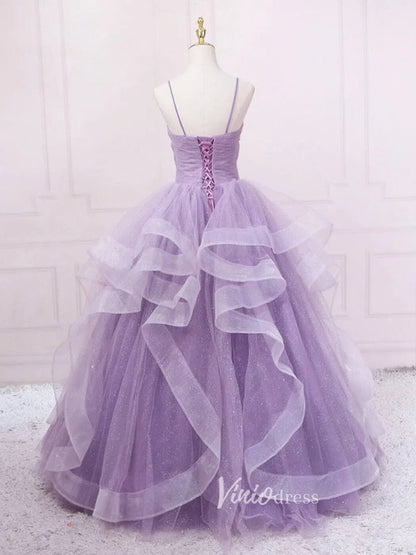 Lavender Tiered Spaghetti Strap Prom Dresses Sparkly Tulle Evening Dress FD3121-prom dresses 2025 -Viniodress-Lavender-Custom Size-
