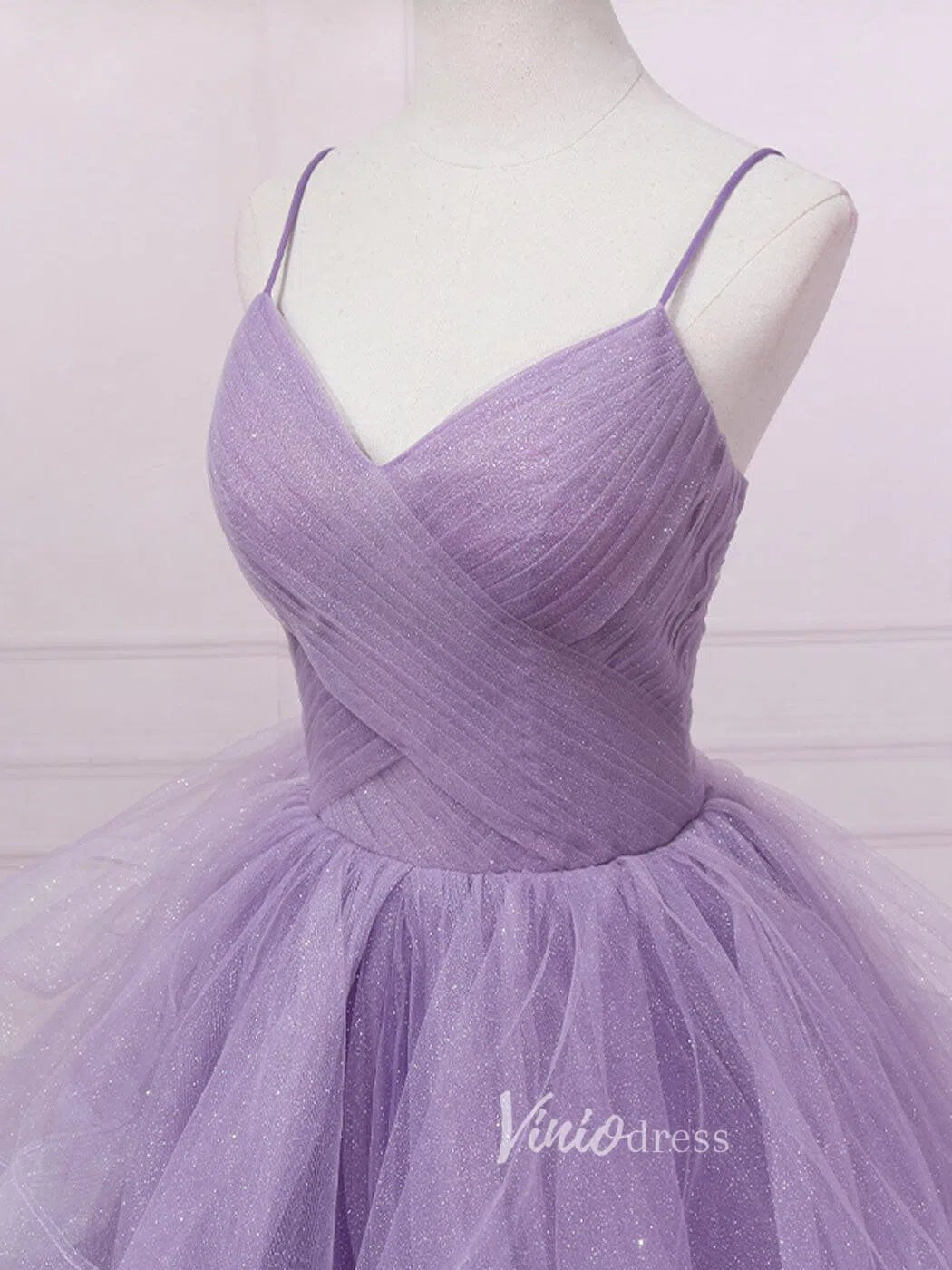 Lavender Tiered Spaghetti Strap Prom Dresses Sparkly Tulle Evening Dress FD3121-prom dresses 2025 -Viniodress-Lavender-Custom Size-