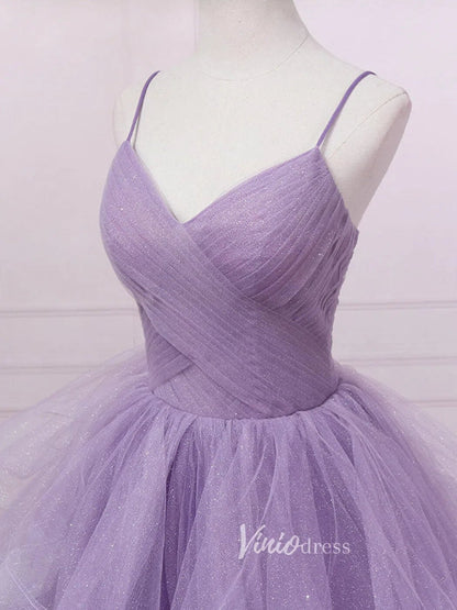 Lavender Tiered Spaghetti Strap Prom Dresses Sparkly Tulle Evening Dress FD3121-prom dresses 2025 -Viniodress-Lavender-Custom Size-