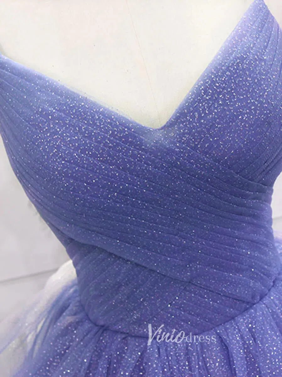 Lavender Tiered Spaghetti Strap Prom Dresses Sparkly Tulle Evening Dress FD3121-prom dresses 2025 -Viniodress-Lavender-Custom Size-