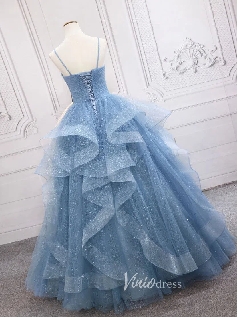 Lavender Tiered Spaghetti Strap Prom Dresses Sparkly Tulle Evening Dress FD3121-prom dresses 2025 -Viniodress-Lavender-Custom Size-
