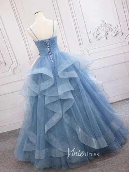 Lavender Tiered Spaghetti Strap Prom Dresses Sparkly Tulle Evening Dress FD3121-prom dresses 2025 -Viniodress-Lavender-Custom Size-