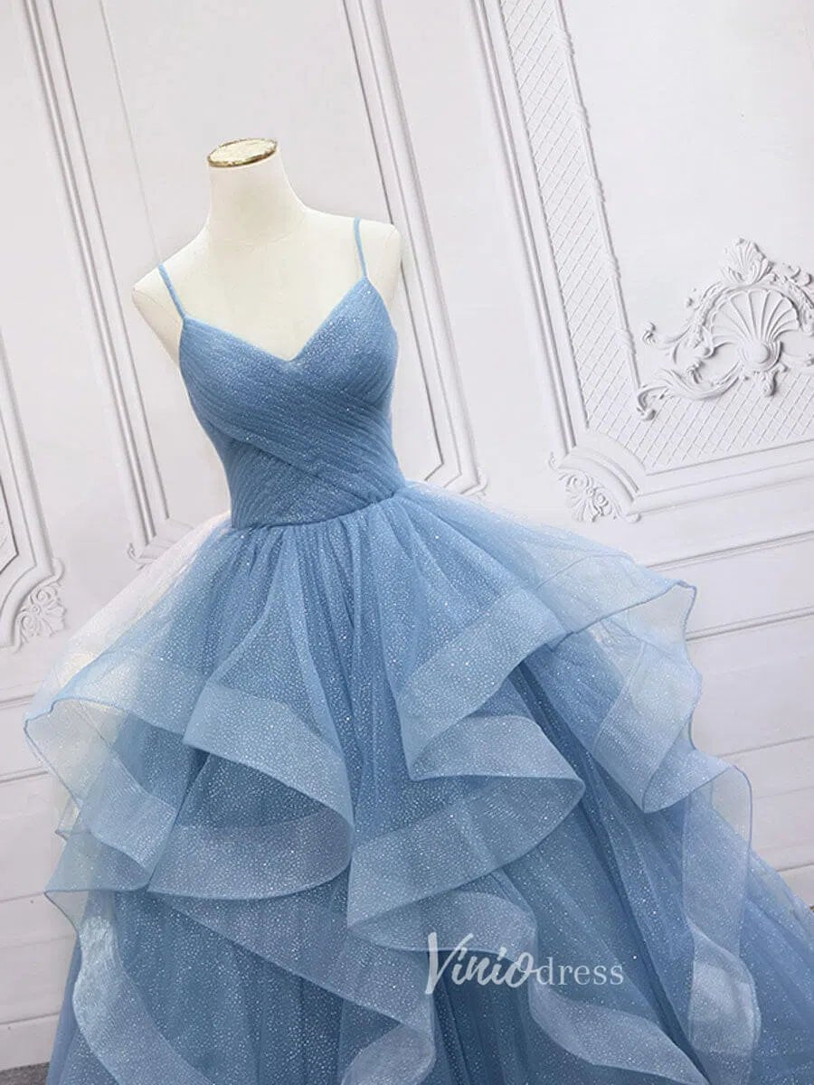 Lavender Tiered Spaghetti Strap Prom Dresses Sparkly Tulle Evening Dress FD3121-prom dresses 2025 -Viniodress-Lavender-Custom Size-