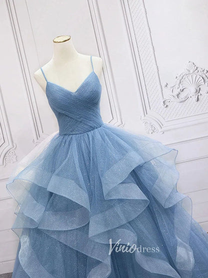 Lavender Tiered Spaghetti Strap Prom Dresses Sparkly Tulle Evening Dress FD3121-prom dresses 2025 -Viniodress-Lavender-Custom Size-