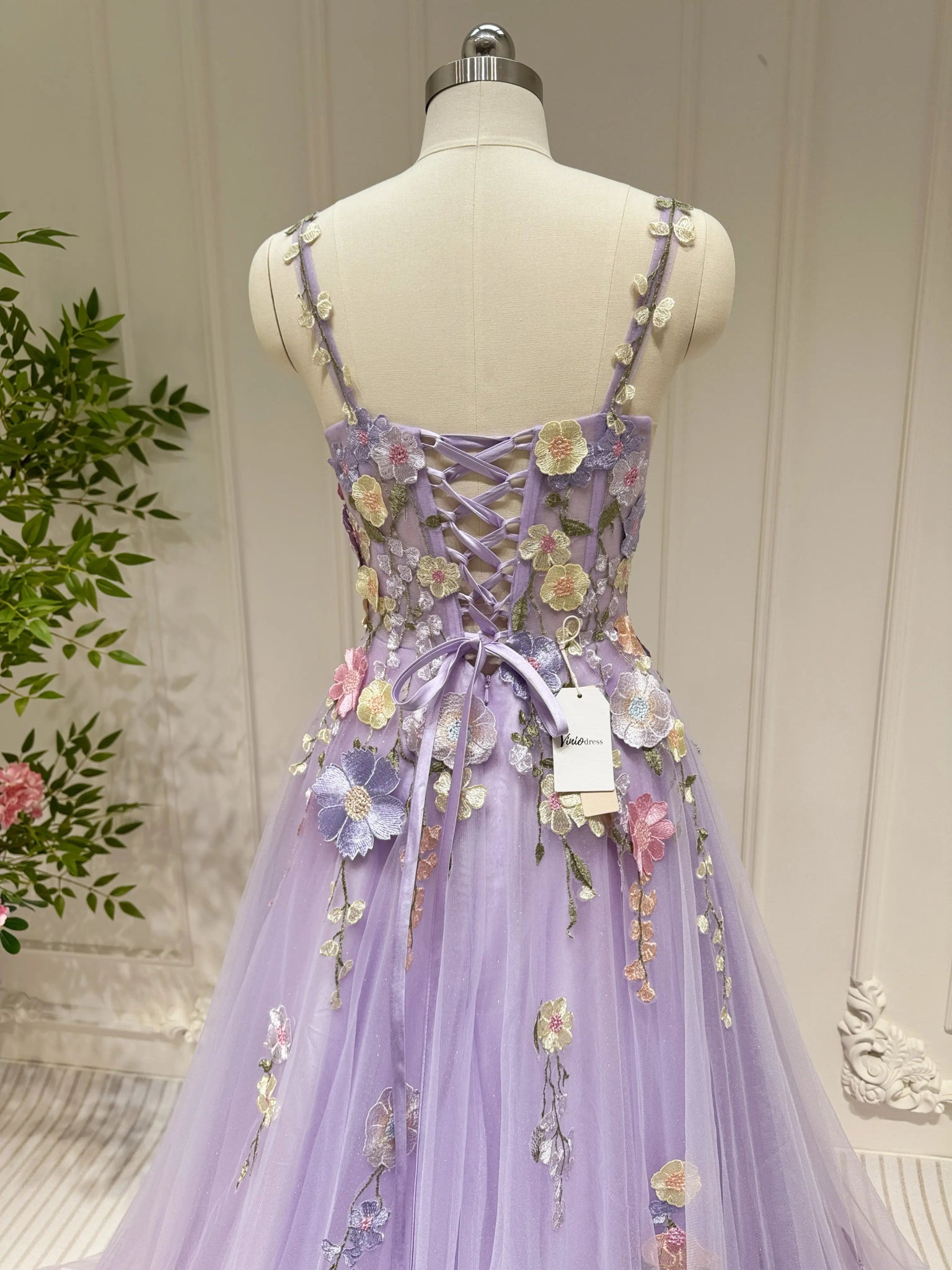Lavender Tulle Prom Dress 2025 A-Line Floral Formal Gown with 3D Flowers & Pockets- FD3807-prom dresses 2025 -Viniodress-Lavender-Custom Size-