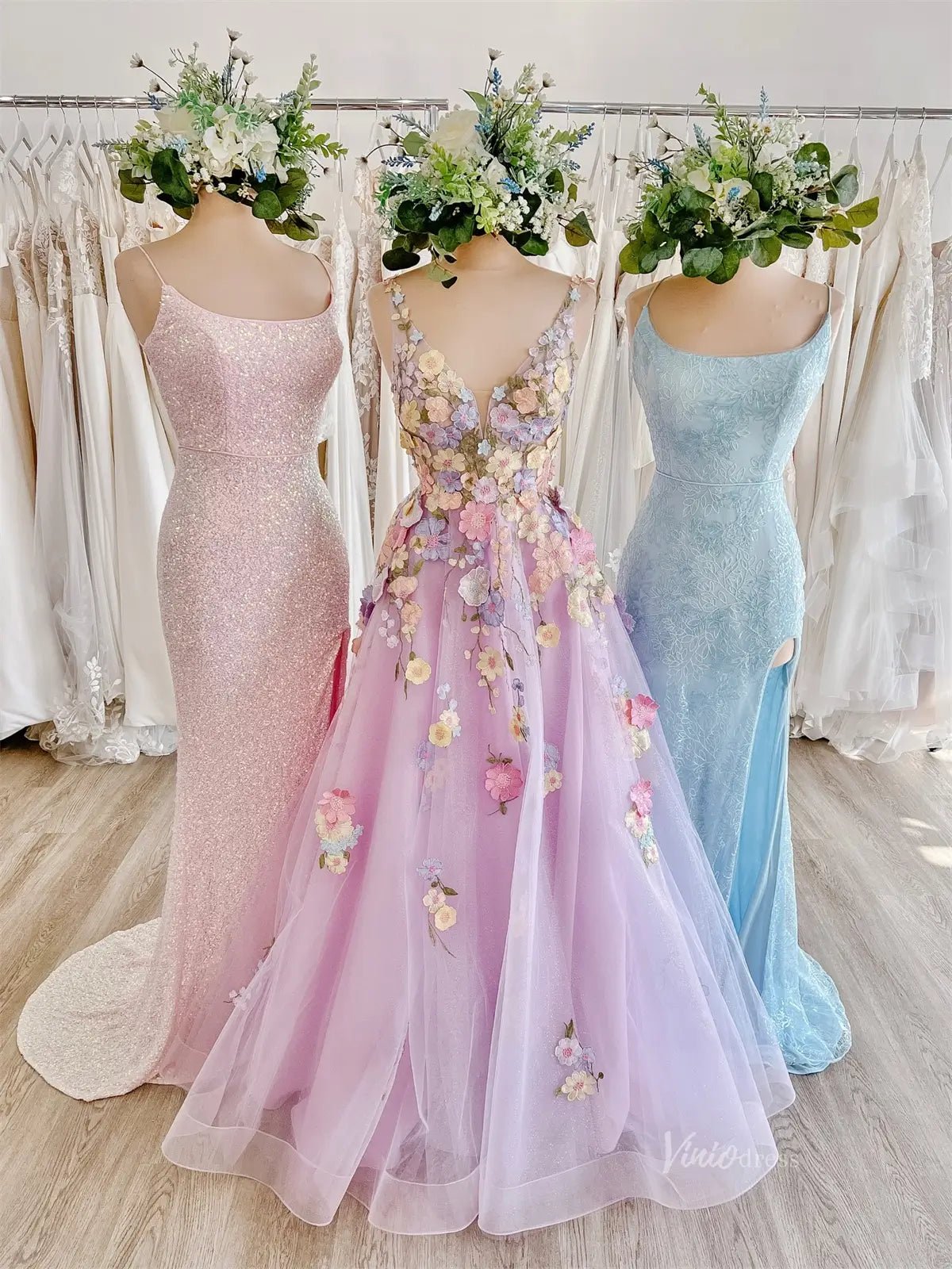Lavender Tulle Prom Dress 2025 A-Line Floral Formal Gown with 3D Flowers & Pockets- FD3807-prom dresses 2025 -Viniodress-Lavender-Custom Size-