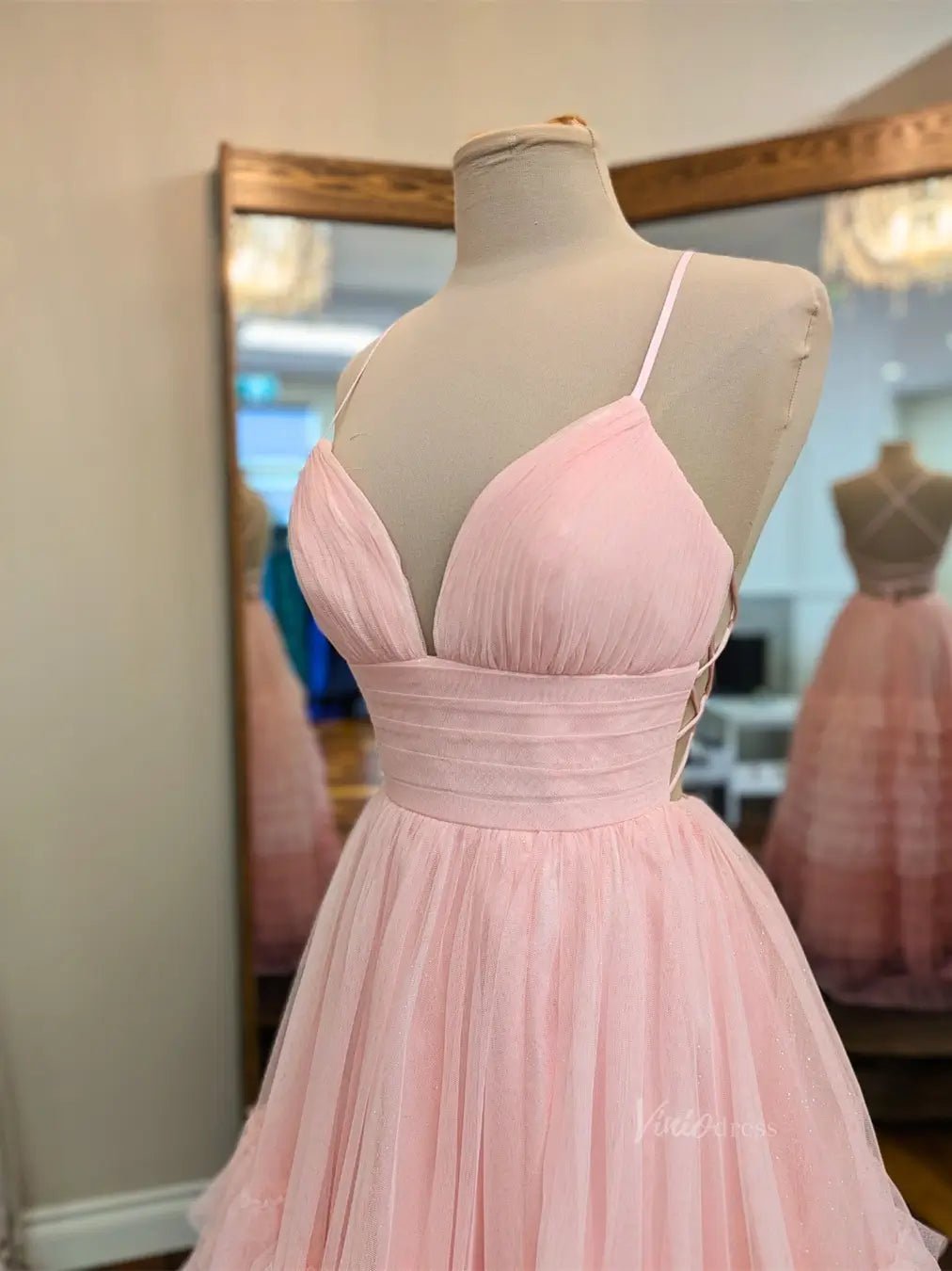 Lavender Tulle Prom Dresses 2025 Ruffled Spaghetti Strap Formal Gown with Slit FD3705-prom dresses 2025 -Viniodress-Lavender-Custom Size-