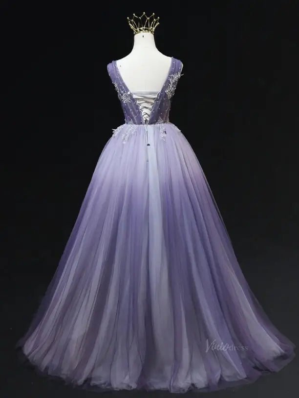Lavender Tulle Prom Dresses with V-Neck, Lace, Corset Back, Formal Dresses SU067-prom dresses 2025 -Viniodress-Lavender-Custom Size-