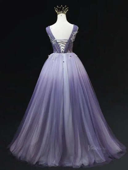 Lavender Tulle Prom Dresses with V-Neck, Lace, Corset Back, Formal Dresses SU067-prom dresses 2025 -Viniodress-Lavender-Custom Size-
