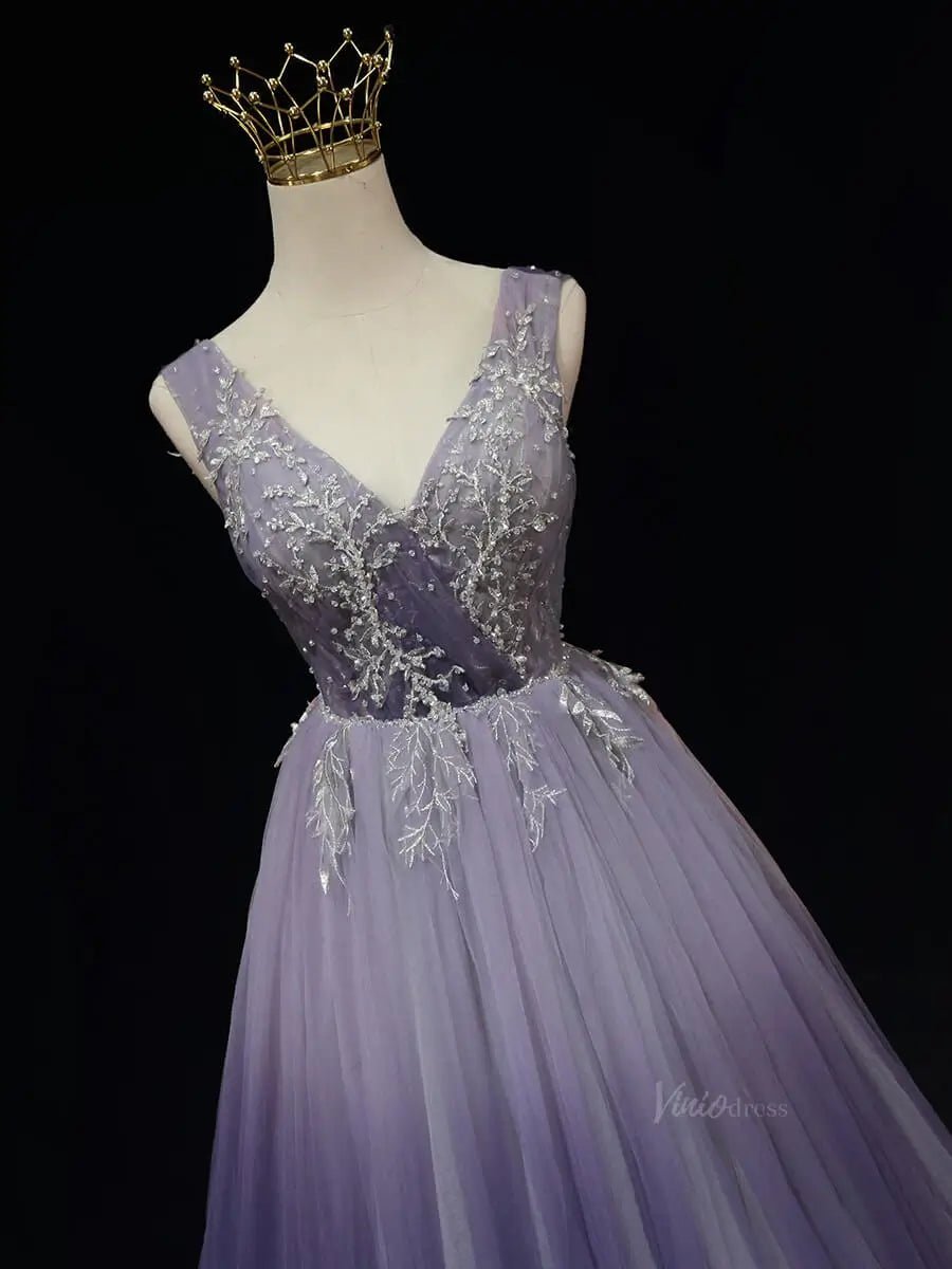 Lavender Tulle Prom Dresses with V - Neck, Lace, Corset Back, Formal Dresses SU067 - Viniodressprom dressesLavenderCustom Size - Formal Dresses - Ball Gowns