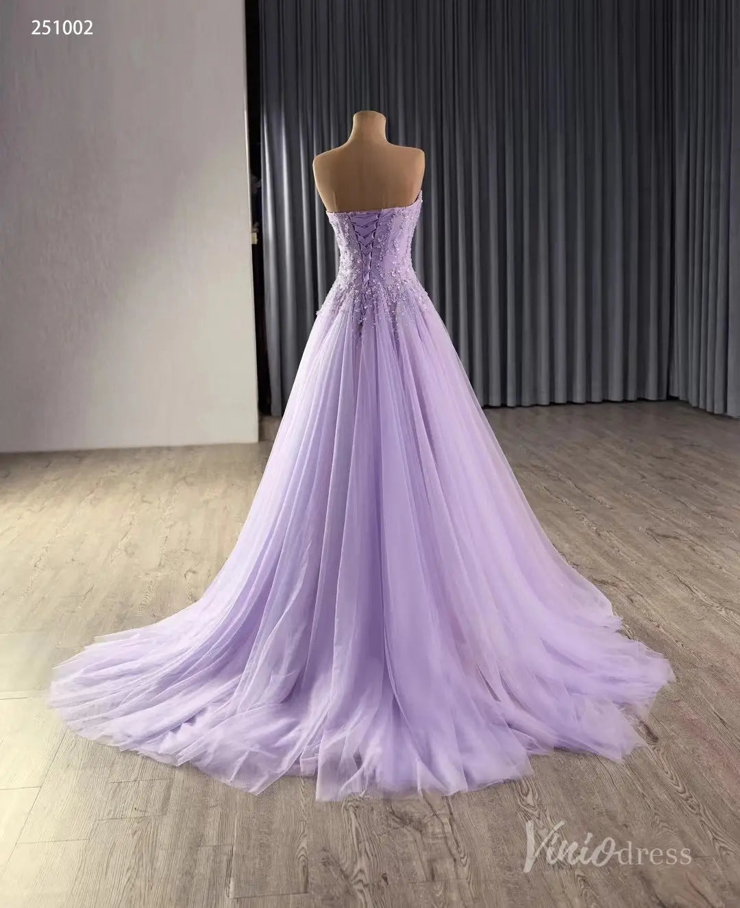 Lavender Wedding Dress Strapless Beaded Tulle Gala Pageant Gown 251022-Couture Gown 2025 -Viniodress-Lavender-Custom Size-