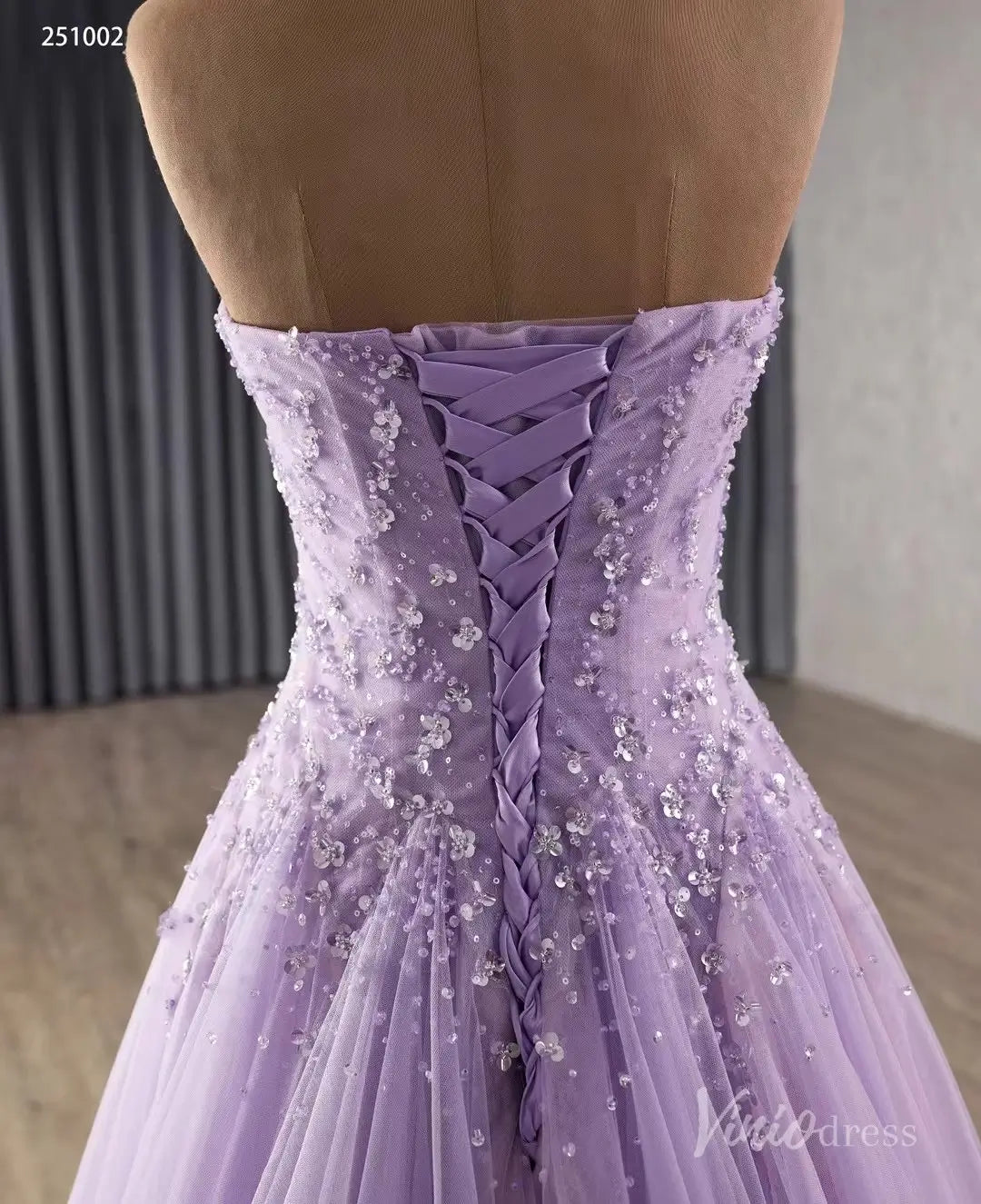 Lavender Wedding Dress Strapless Beaded Tulle Gala Pageant Gown 251022-Couture Gown 2025 -Viniodress-Lavender-Custom Size-