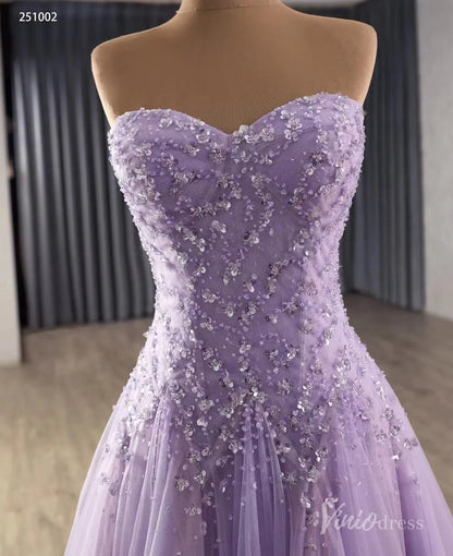 Lavender Wedding Dress Strapless Beaded Tulle Gala Pageant Gown 251022-Couture Gown 2025 -Viniodress-Lavender-Custom Size-