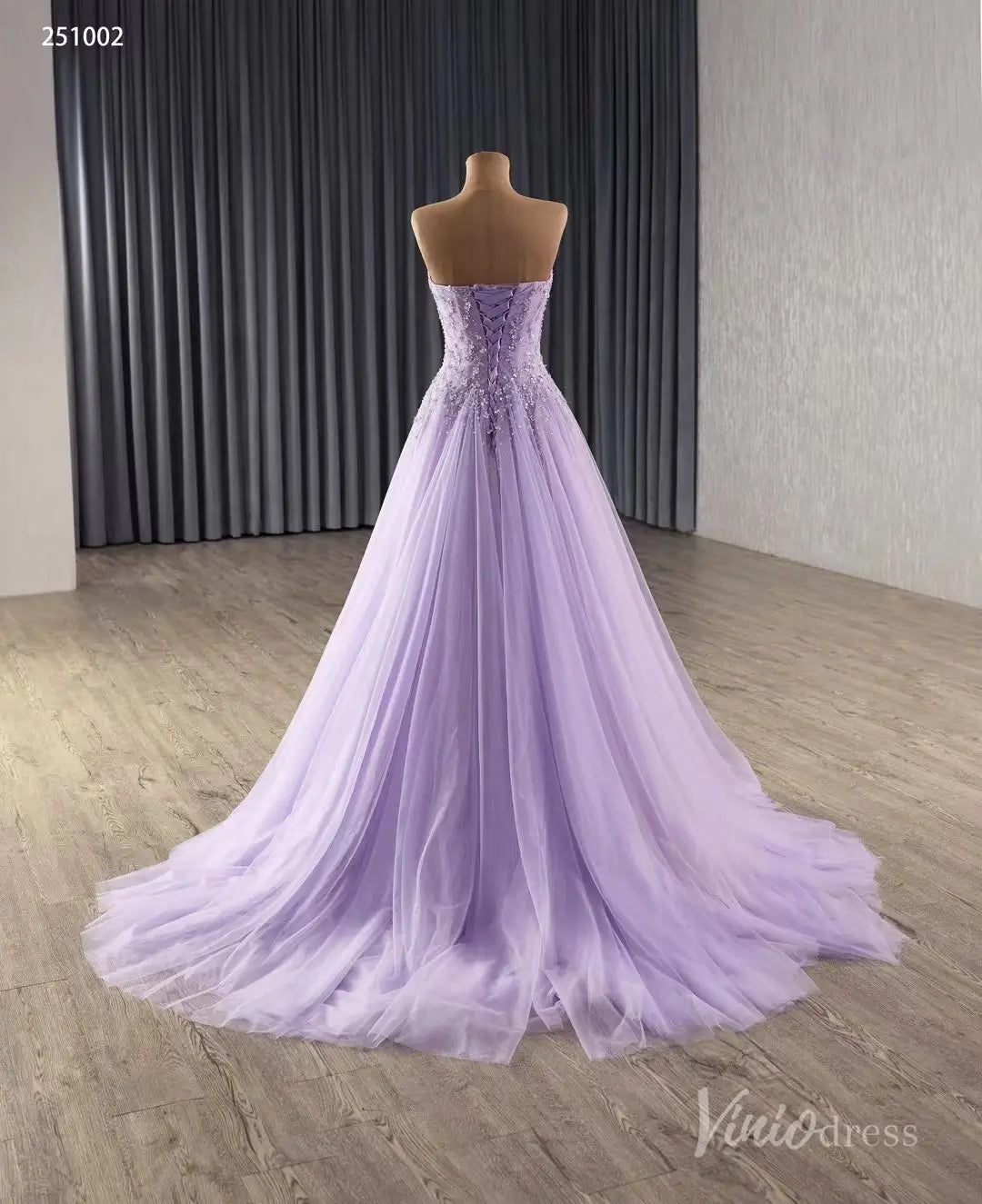 Lavender Wedding Dress Strapless Beaded Tulle Gala Pageant Gown 251022-Couture Gown 2025 -Viniodress-Lavender-Custom Size-