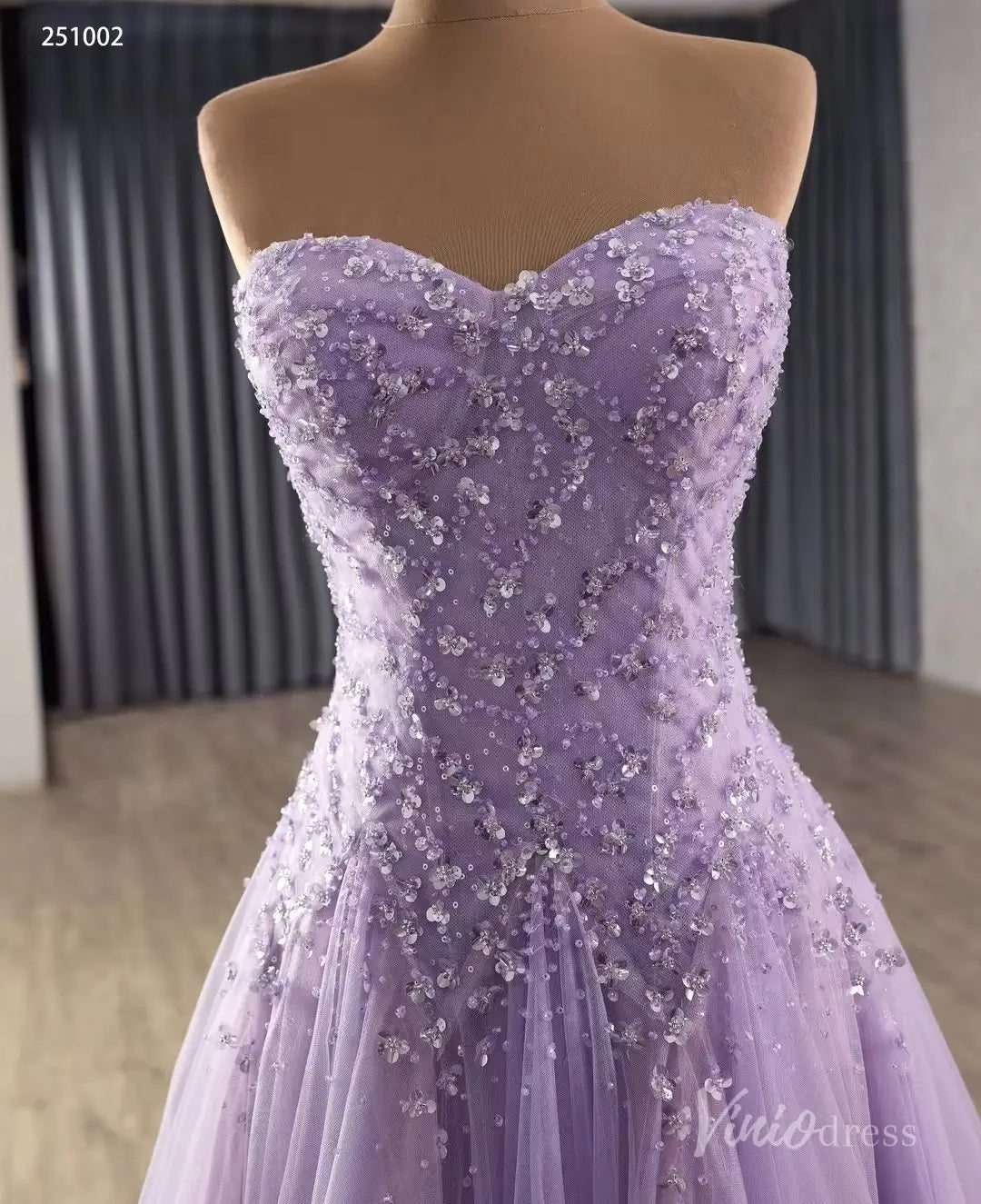 lavender strapless bridesmaid dresses Lavender Wedding Dress Strapless Beaded Tulle Gala Pageant Gown 251022 –  Viniodress