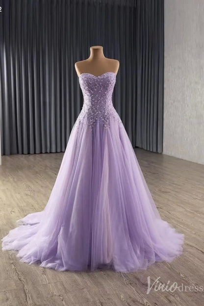Lavender Wedding Dress Strapless Beaded Tulle Gala Pageant Gown 251022-Couture Gown 2025 -Viniodress-Lavender-Custom Size-