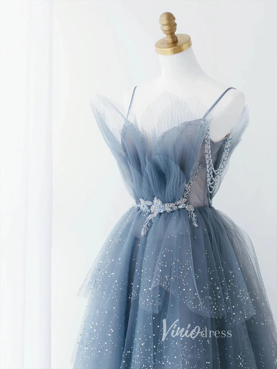 Prom Dress 2025 Layered Dusty Blue Formal Dress Tiered Sparkly Tulle Prom Gown FD2495-unique prom dresses-Dusty Blue-US 2-Viniodress