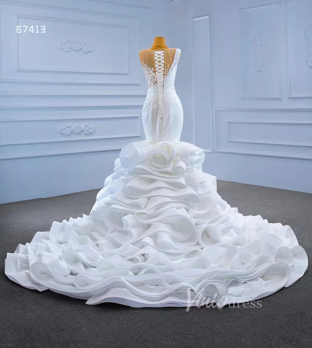 Layered Mermaid Wedding Dress Beaded 67413 Viniodress-wedding dresses 2025 -Viniodress-Ivory-Custom Size-