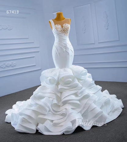 Layered Mermaid Wedding Dress Beaded 67413 Viniodress-wedding dresses 2025 -Viniodress-Ivory-Custom Size-