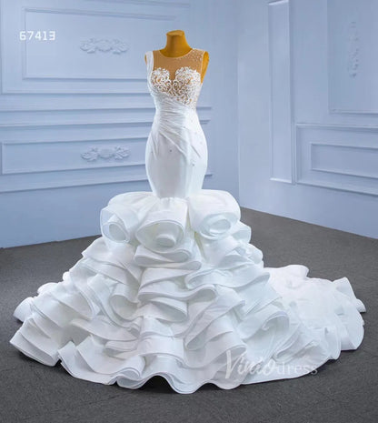 Layered Mermaid Wedding Dress Beaded 67413 Viniodress-wedding dresses 2025 -Viniodress-Ivory-Custom Size-