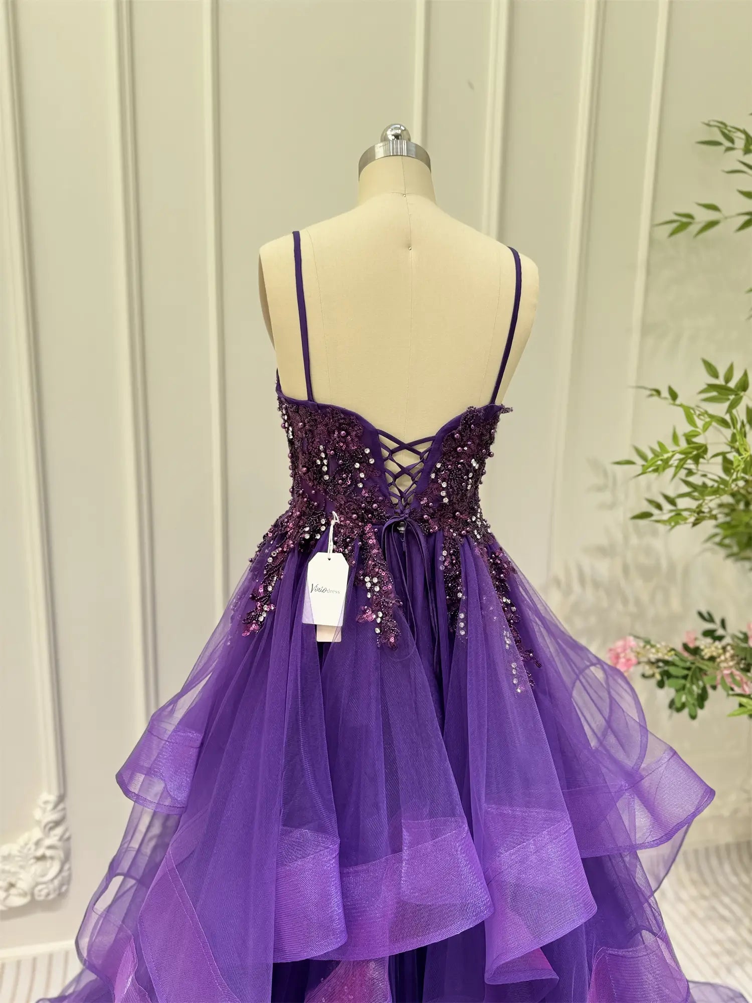 Layered Purple Prom Dresses Spaghetti Strap Ball Gown Lace-up Back FD3756-prom dresses 2025 -Viniodress-Purple-Custom Size-