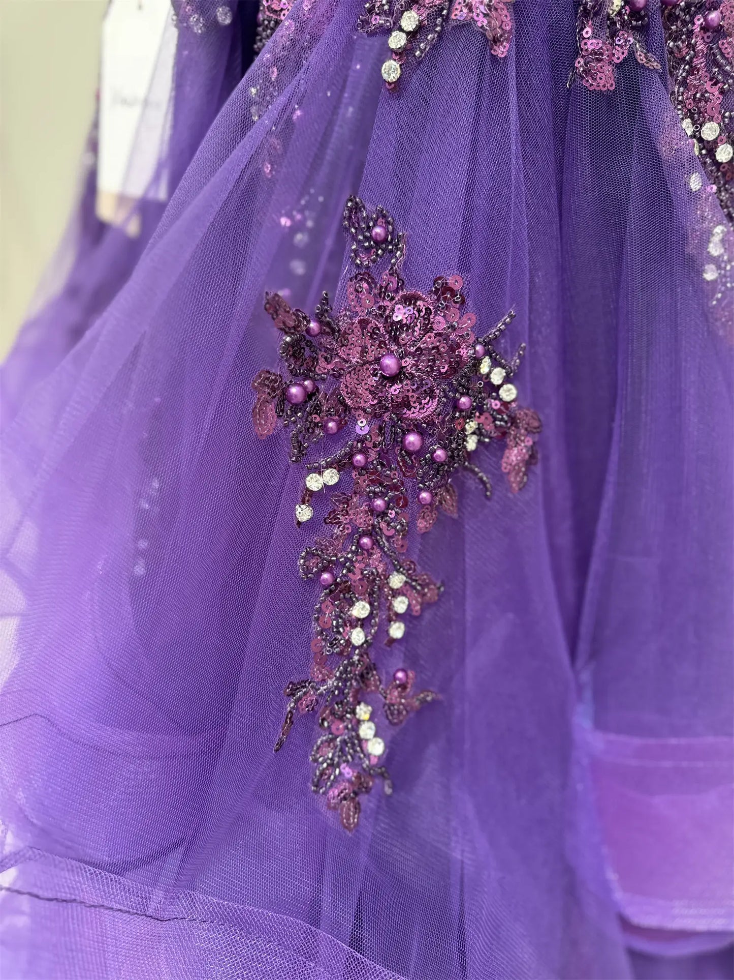 Layered Purple Prom Dresses Spaghetti Strap Ball Gown Lace-up Back FD3756-prom dresses 2025 -Viniodress-Purple-Custom Size-