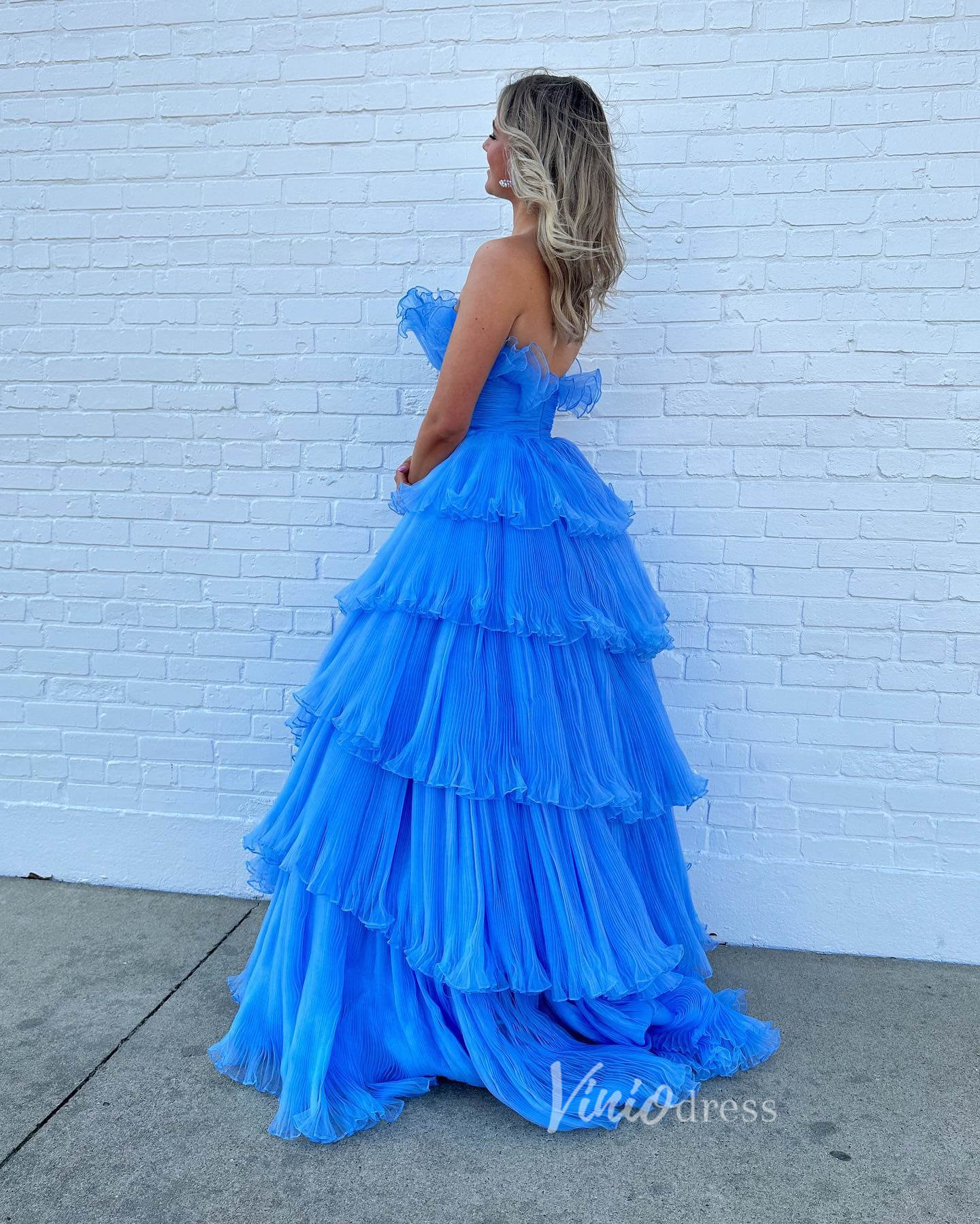 Layered Ruffle Prom Dresses Tiered Ball Gown FD3602-prom dresses 2025 -Viniodress-Black-Custom Size-