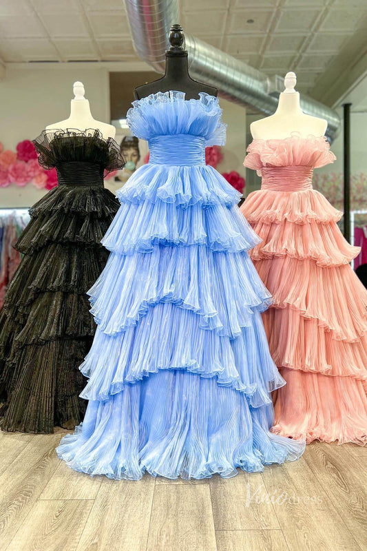 Layered Ruffle Prom Dresses Tiered Ball Gown FD3602-prom dresses 2025 -Viniodress-Black-Custom Size-