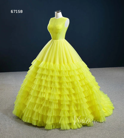 Layered Tulle Ball Gown Sweet 16 Dress Fuchsia Ruffle Wedding Dress 67158-prom dresses 2025 -Viniodress-Fuchsia-Custom Size-