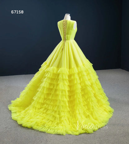 Layered Tulle Ball Gown Sweet 16 Dress Fuchsia Ruffle Wedding Dress 67158-prom dresses 2025 -Viniodress-Fuchsia-Custom Size-