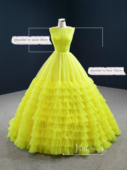 Layered Tulle Ball Gown Sweet 16 Dress Fuchsia Ruffle Wedding Dress 67158-prom dresses 2025 -Viniodress-Fuchsia-Custom Size-