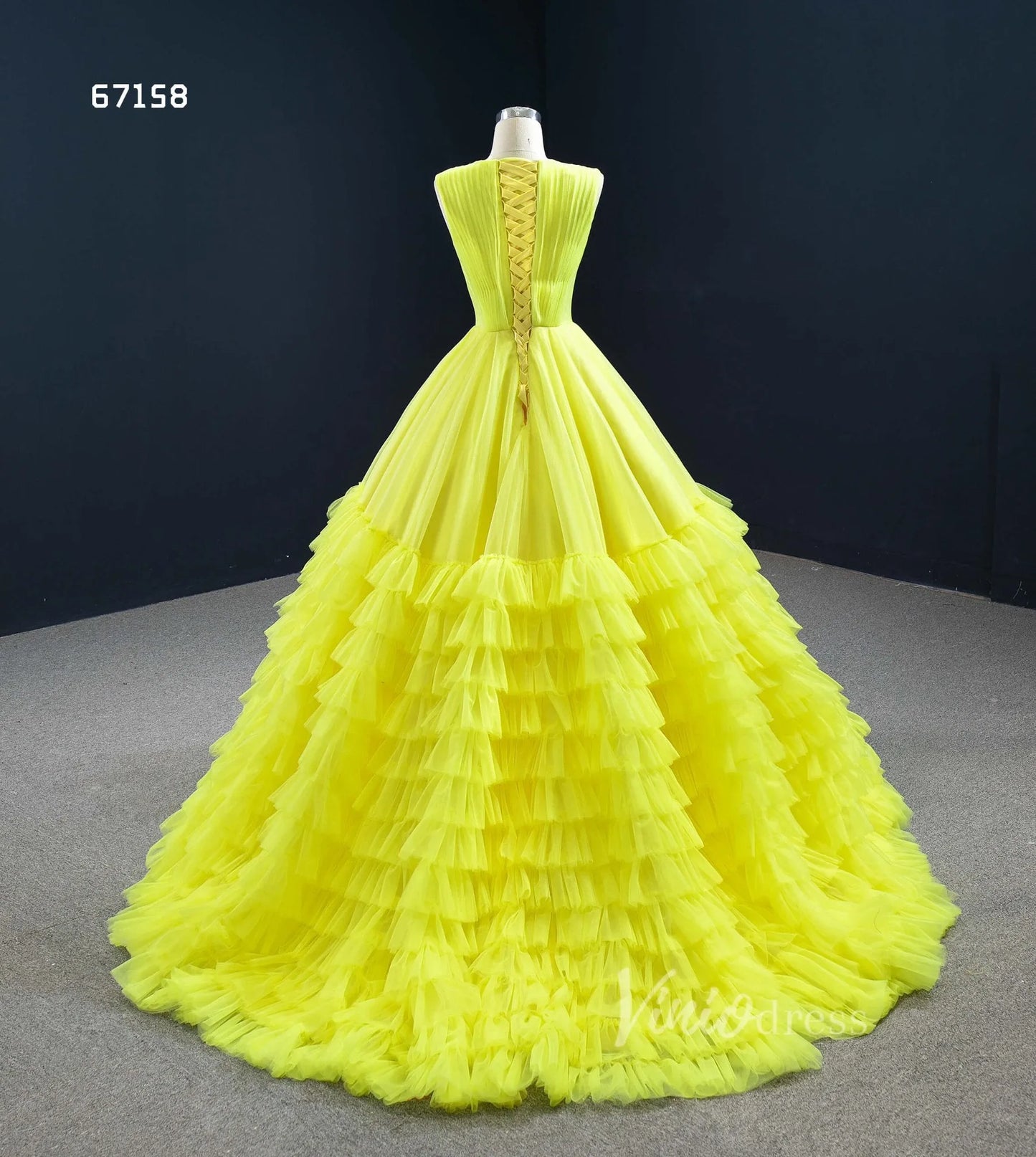 Layered Tulle Ball Gown Sweet 16 Dress Fuchsia Ruffle Wedding Dress 67158-prom dresses 2025 -Viniodress-Fuchsia-Custom Size-