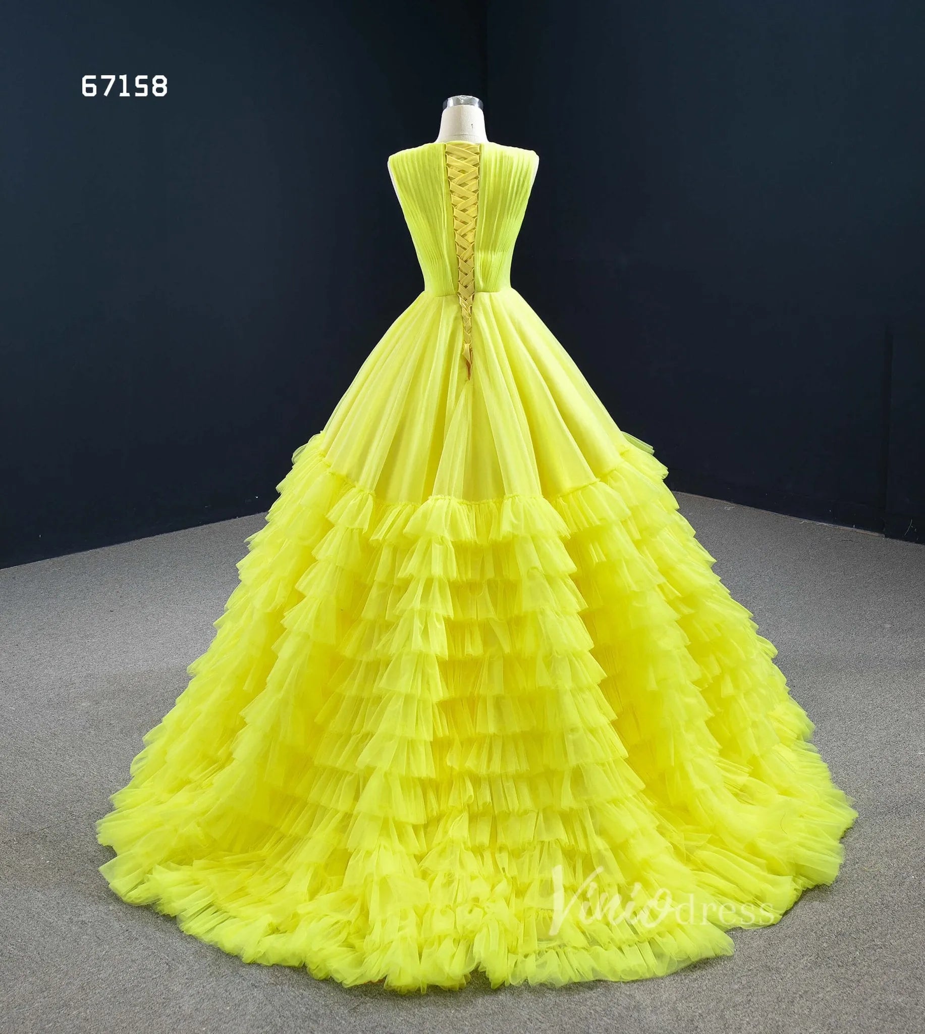 Layered Tulle Ball Gown Sweet 16 Dress Fuchsia Ruffle Wedding Dress 67158-prom dresses 2025 -Viniodress-Fuchsia-Custom Size-