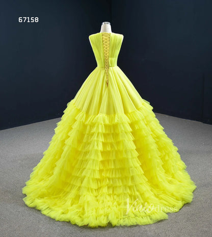 Layered Tulle Ball Gown Sweet 16 Dress Fuchsia Ruffle Wedding Dress 67158-prom dresses 2025 -Viniodress-Fuchsia-Custom Size-