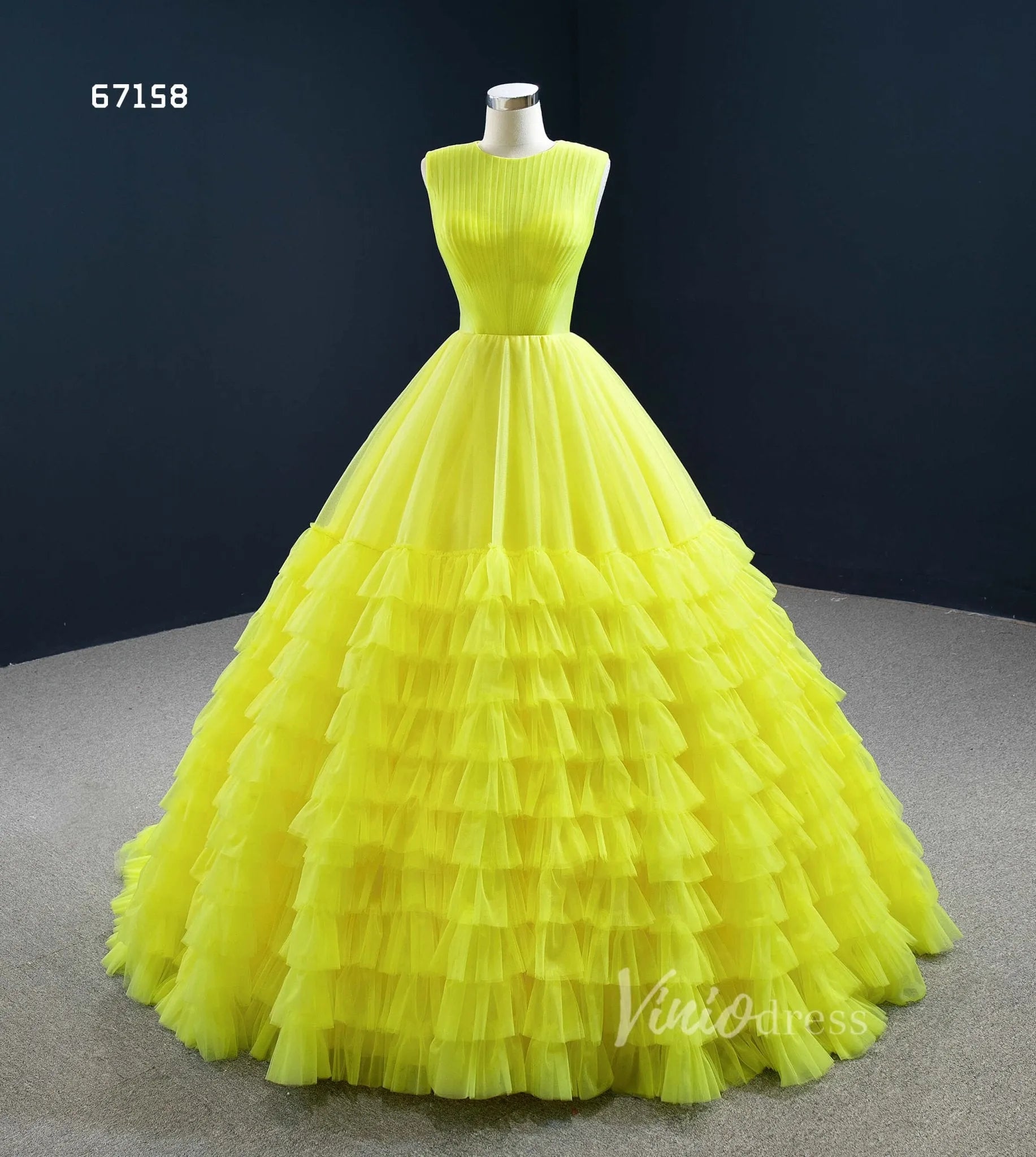 Layered Tulle Ball Gown Sweet 16 Dress Fuchsia Ruffle Wedding Dress 67158-prom dresses 2025 -Viniodress-Fuchsia-Custom Size-