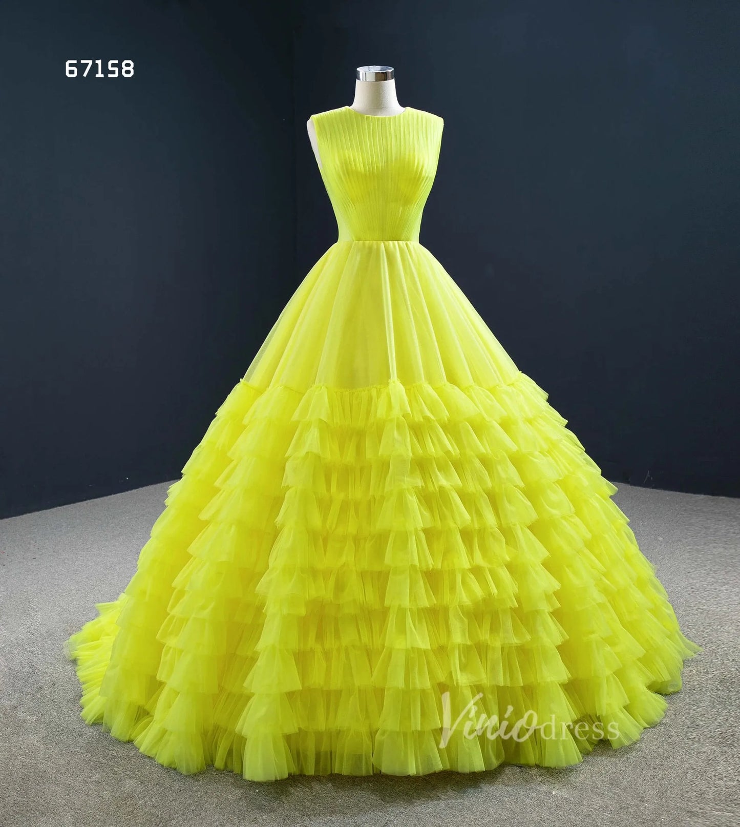 Layered Tulle Ball Gown Sweet 16 Dress Fuchsia Ruffle Wedding Dress 67158-prom dresses 2025 -Viniodress-Yellow-Custom Size-