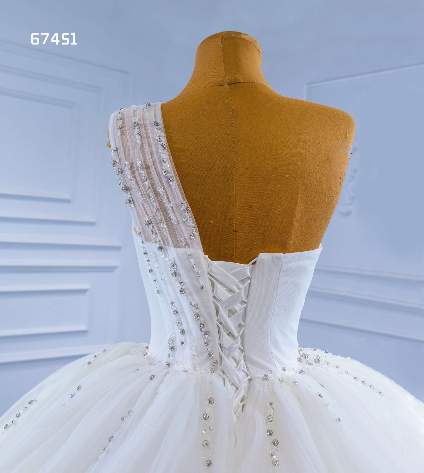 Layered Tulle Ball Gown Wedding Dress One Shoulder 67451-wedding dresses 2025 -Viniodress-Ivory-Custom Size-