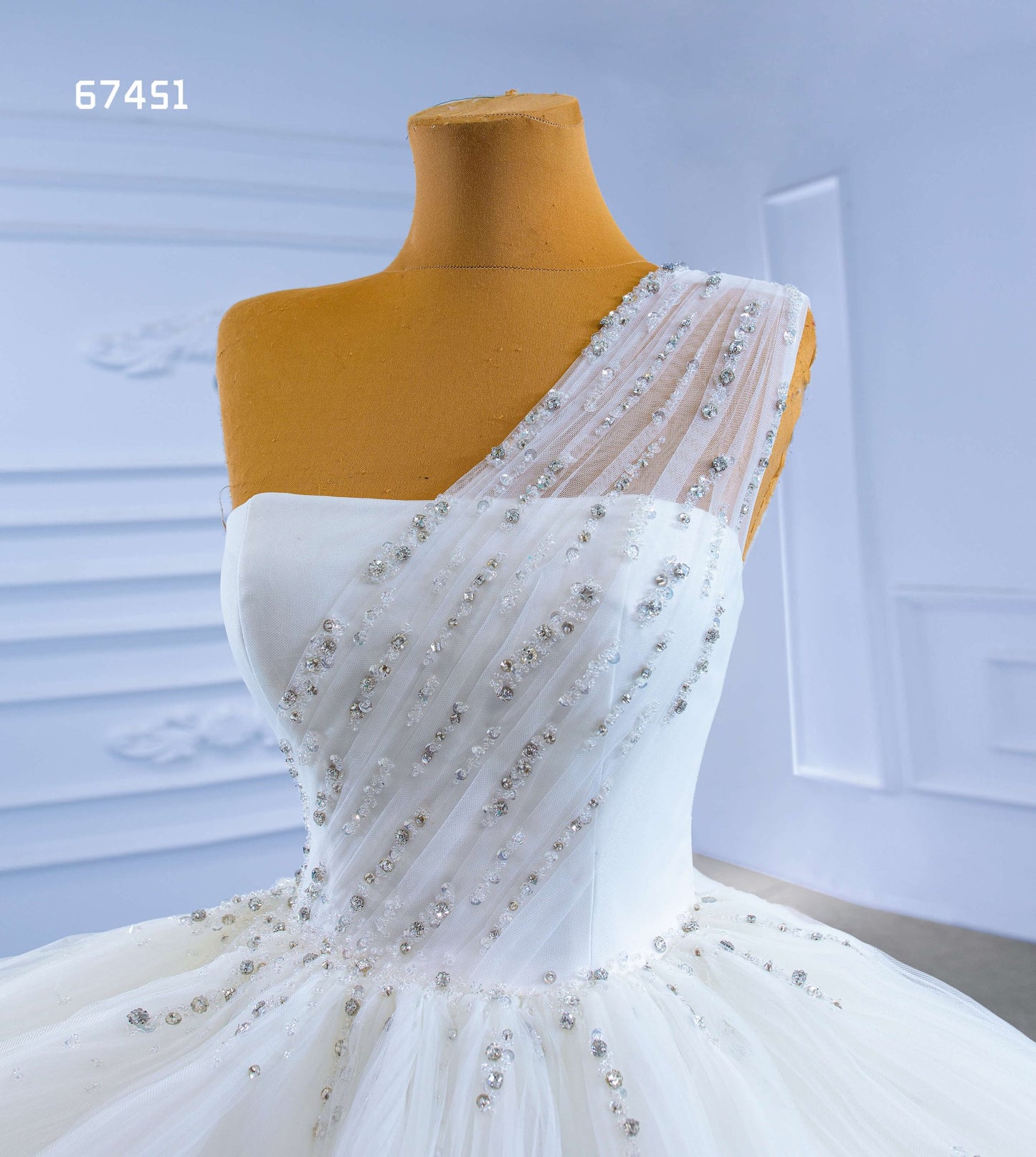 Layered Tulle Ball Gown Wedding Dress One Shoulder 67451-wedding dresses 2025 -Viniodress-Ivory-Custom Size-