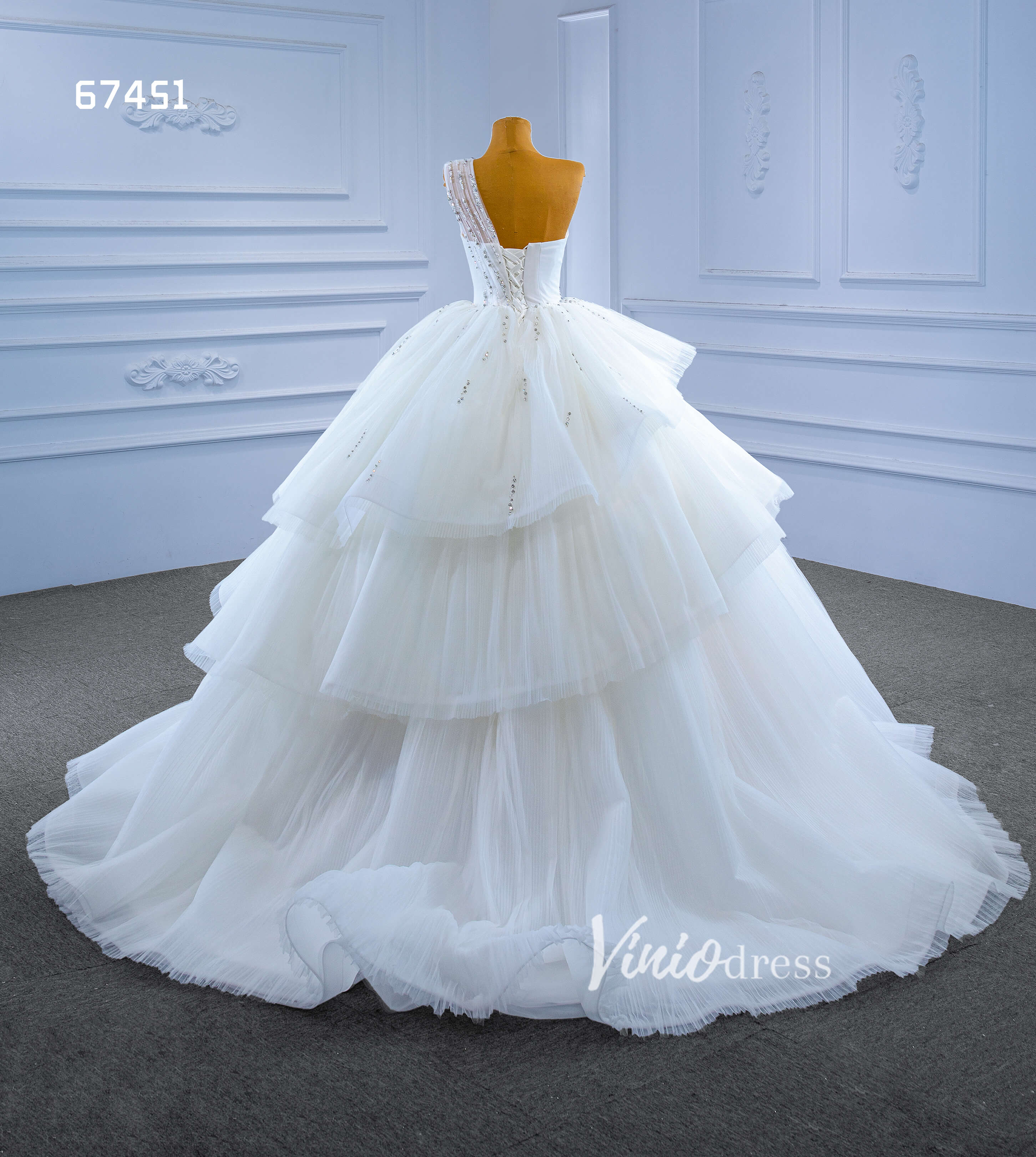 Layered Tulle Ball Gown Wedding Dress One Shoulder 67451-wedding dresses-Viniodress-Viniodress