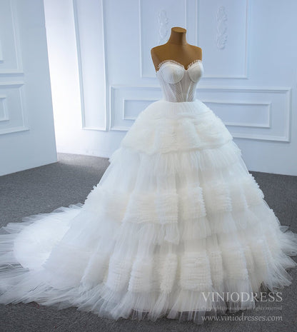 Layered Tulle Ball Gown Wedding Dresses Strapless Bridal Dress VW1785-wedding dresses 2025 -Viniodress-Ivory-Custom Size-
