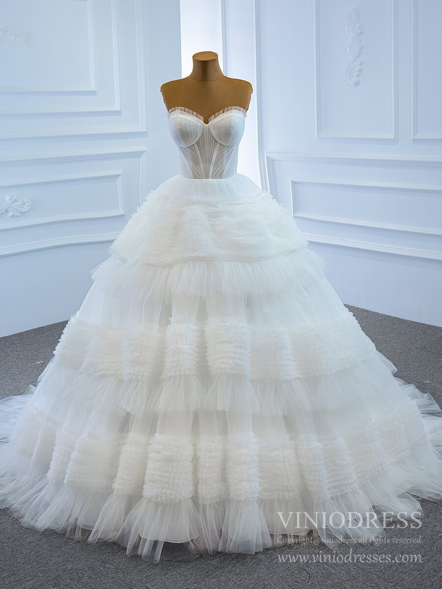 Layered Tulle Ball Gown Wedding Dresses Strapless Bridal Dress VW1785-wedding dresses 2025 -Viniodress-Ivory-Custom Size-