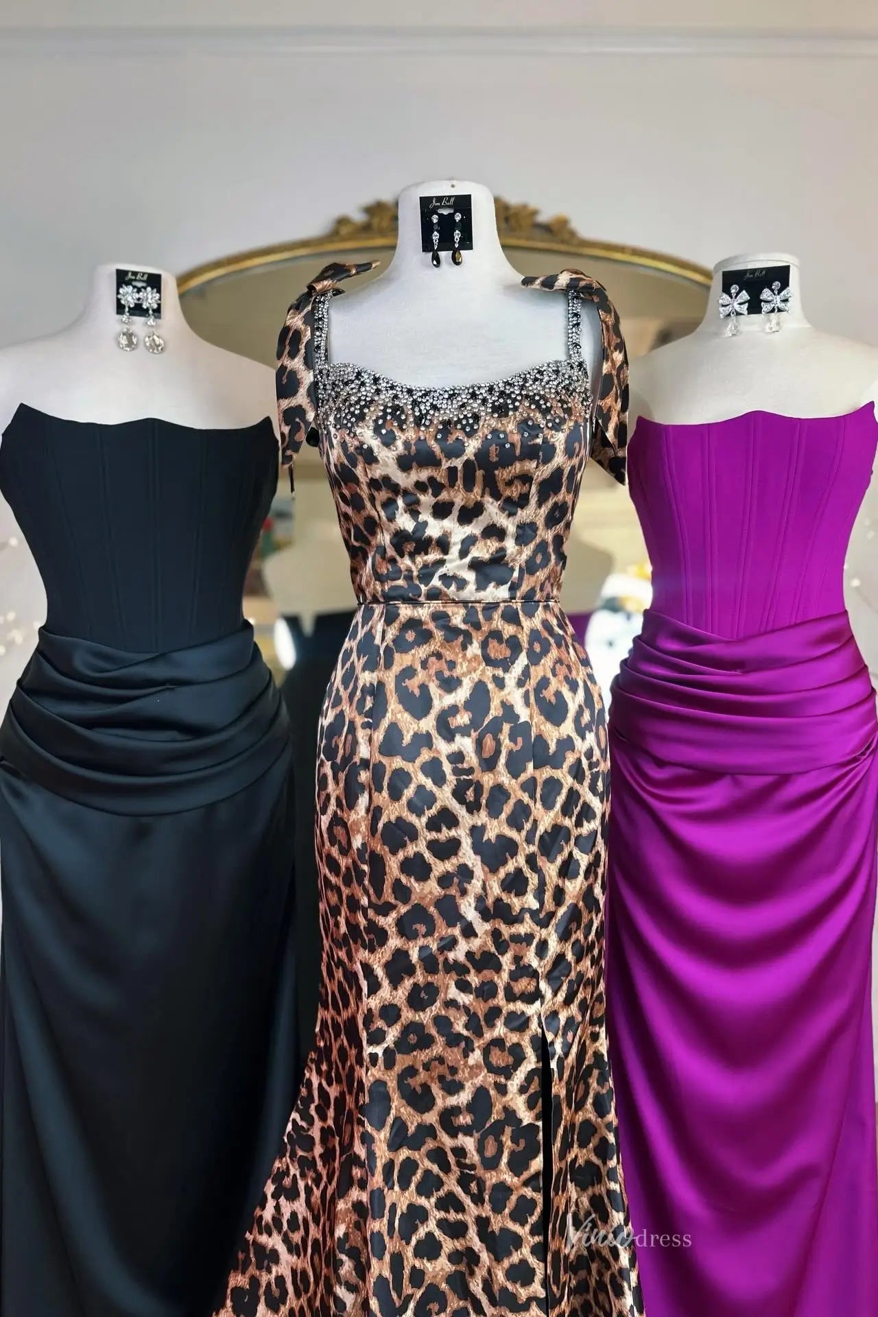 Leopard Print Mermaid Prom Dresses with Beaded Neckline, Spaghetti Straps and High Slit SS333-Prom Dresses 2026-Viniodress-Brown-Custom Size-