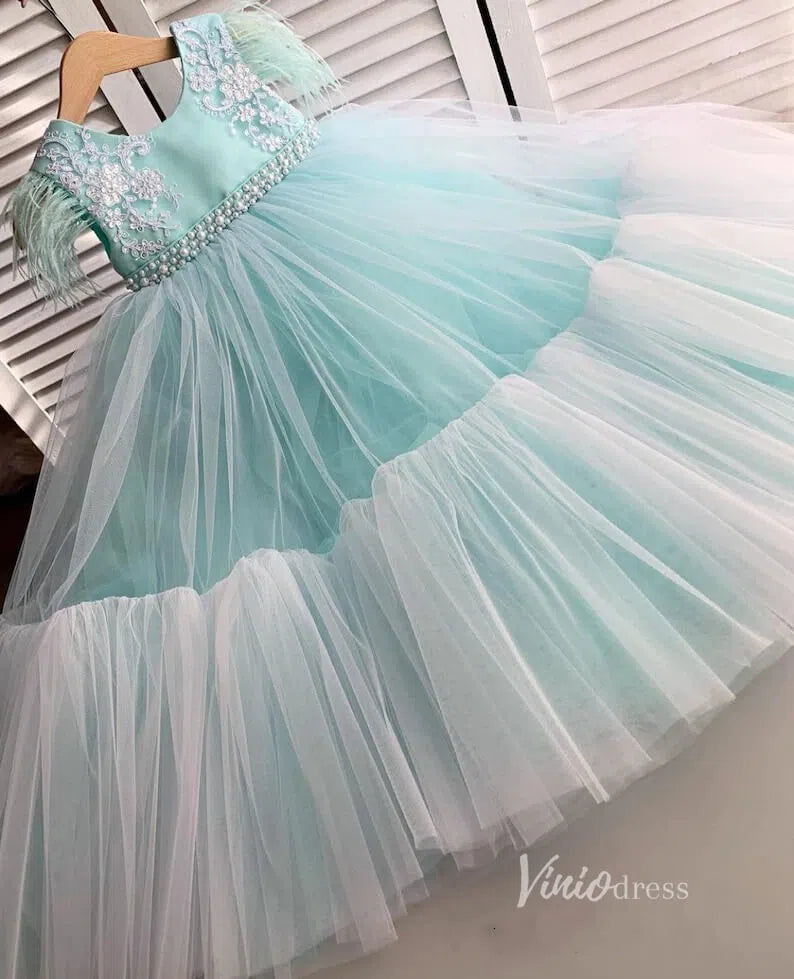 Light Aqua Blue Tulle Flower Girl Dresses GL1129-flower girl dresses-Viniodress-Aqua-Custom Size-Viniodress