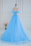 Light Blue 3D Flower Neckline Prom Dresses with Slit Sheer Boned Bodice FD4010-prom dresses-Viniodress-Viniodress