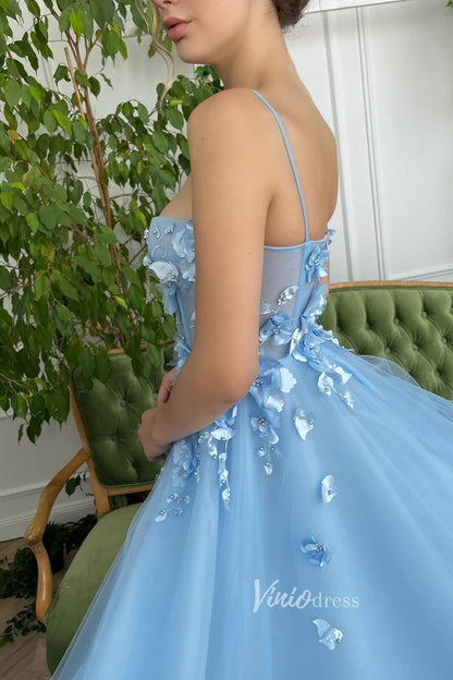 Light Blue 3D Flower Prom Dresses Spaghetti Strap Long Formal Dress FD2978-prom dresses 2025 -Viniodress-Light Blue-Custom Size-